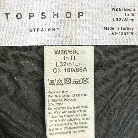 Topshop Straight Leg Jeans High Rise Popper Front Cropped Raw Hem Black Size 26 - Picture 11 of 16